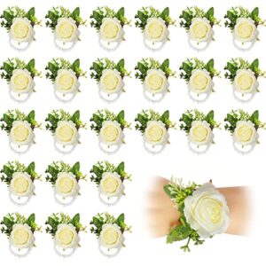 sherr 36 pcs ivory rose wrist corsage wristlet band bracelet boutonniere for men prom white rose corsage hand flower decor for prom party wedding homecoming suit decorations ceremony wedding bride