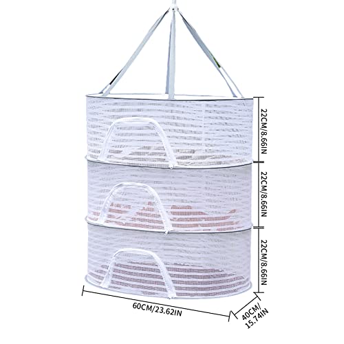 Herb Drying Rack Hanging Foldable Mesh Net with Zipper Food Dry Net Sweater Drying Rack for Drying Seeds, Herb, Vegs, Fruits, Bud, Plants(3 layers)