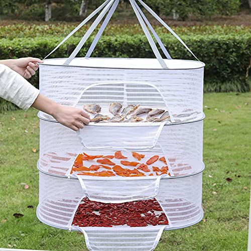 Herb Drying Rack Hanging Foldable Mesh Net with Zipper Food Dry Net Sweater Drying Rack for Drying Seeds, Herb, Vegs, Fruits, Bud, Plants(3 layers)