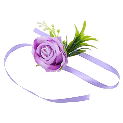 BESPORTBLE 2pcs Wrist Flower Wedding Decor Flower Bracelet Wrist Corsage Wrist Corsage Bracelet Flower Corsage Bracelet Wedding Corsage Wristlet Silk Flower Purple Bridesmaid Wrist Chain