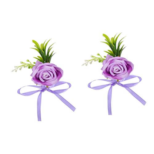 BESPORTBLE 2pcs Wrist Flower Wedding Decor Flower Bracelet Wrist Corsage Wrist Corsage Bracelet Flower Corsage Bracelet Wedding Corsage Wristlet Silk Flower Purple Bridesmaid Wrist Chain