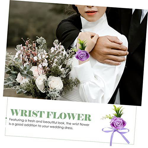 BESPORTBLE 2pcs Wrist Flower Wedding Decor Flower Bracelet Wrist Corsage Wrist Corsage Bracelet Flower Corsage Bracelet Wedding Corsage Wristlet Silk Flower Purple Bridesmaid Wrist Chain