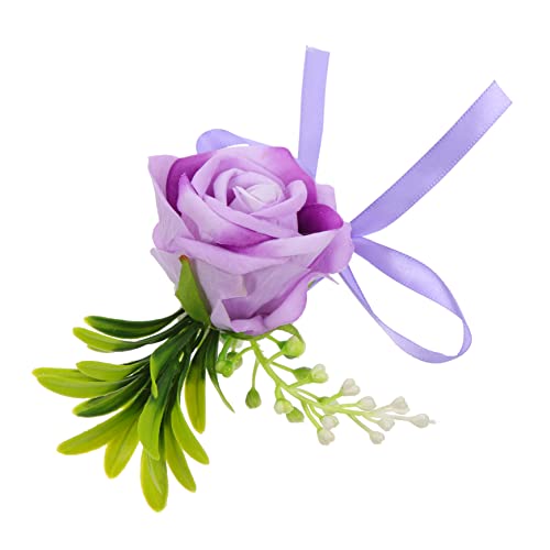 BESPORTBLE 2pcs Wrist Flower Wedding Decor Flower Bracelet Wrist Corsage Wrist Corsage Bracelet Flower Corsage Bracelet Wedding Corsage Wristlet Silk Flower Purple Bridesmaid Wrist Chain