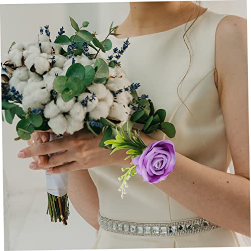 BESPORTBLE 2pcs Wrist Flower Wedding Decor Flower Bracelet Wrist Corsage Wrist Corsage Bracelet Flower Corsage Bracelet Wedding Corsage Wristlet Silk Flower Purple Bridesmaid Wrist Chain