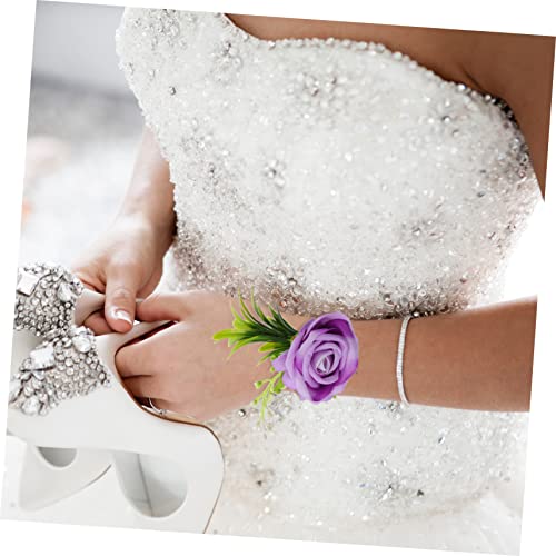 BESPORTBLE 2pcs Wrist Flower Wedding Decor Flower Bracelet Wrist Corsage Wrist Corsage Bracelet Flower Corsage Bracelet Wedding Corsage Wristlet Silk Flower Purple Bridesmaid Wrist Chain