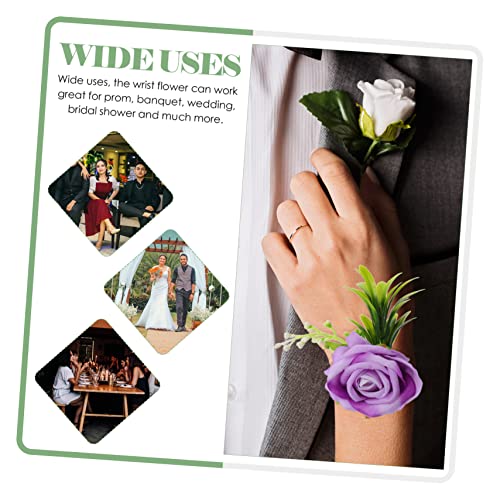 BESPORTBLE 2pcs Wrist Flower Wedding Decor Flower Bracelet Wrist Corsage Wrist Corsage Bracelet Flower Corsage Bracelet Wedding Corsage Wristlet Silk Flower Purple Bridesmaid Wrist Chain