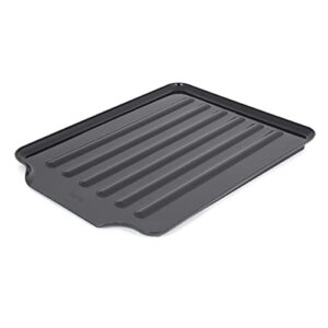 copco large black drain board fits under any large dish rack to catch water or for larger pots alone, angled base allows for self draining with raised ribs to prevent water from puddling