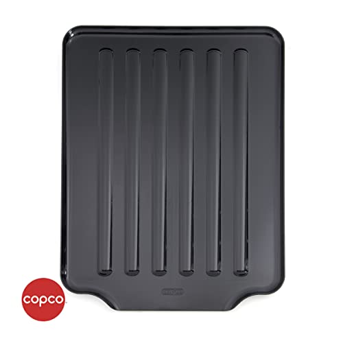 Copco Large Black Drain Board Fits Under Any Large Dish Rack to Catch Water or for Larger Pots Alone, Angled Base Allows for Self Draining with Raised Ribs to Prevent Water from Puddling