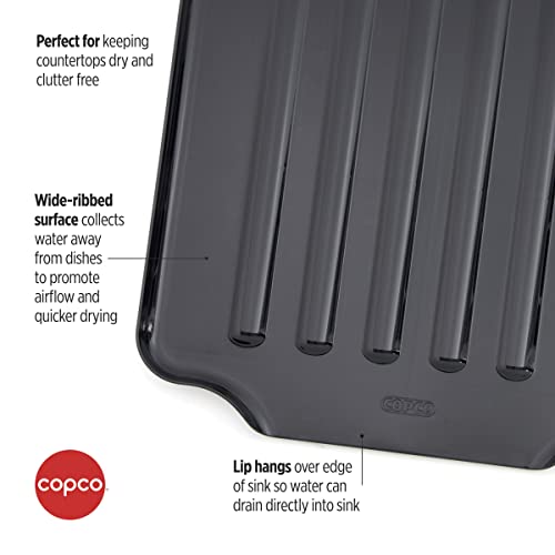 Copco Large Black Drain Board Fits Under Any Large Dish Rack to Catch Water or for Larger Pots Alone, Angled Base Allows for Self Draining with Raised Ribs to Prevent Water from Puddling