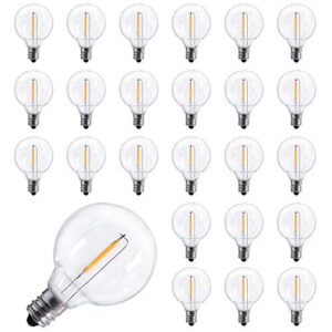 g40 led replacement light bulbs 1w shatterproof globe bulb fits e12 or c7 candelabra screw base sockets, 1.5 inch dimmable light bulbs for indoor outdoor patio decor, 2200k, warm white, 25 pack