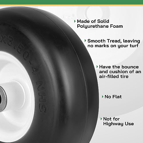 LotFancy 9x3.50-4” Flat Free Tire and Wheel, 2 PCS Lawn Mower Tire, 3/4" or 5/8" Bushings, 3.5"-4"-4.5"-5" Centered Hub, Smooth Tread Tire for Zero Turn Mowers