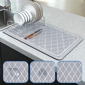 dish drying mat - 24"x16" large dish drying mat for kitchen counter cabinets shelf waterproof protector mats, ultra absorbent, quick dry, hide stain, with non-slip rubber backed - dish rack mat