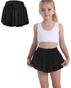 flowy shorts for teen girls with spandex liner 2-in-1 youth butterfly skirts tennis running fitness sports dance skort black 7-8years
