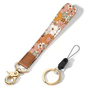 insaizom hippie aesthetic wrist lanyard key chain, cute boho wristlet strap keychain holder for women (yellow flower)