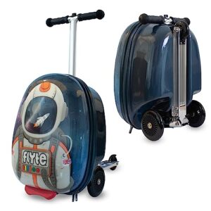 flyte scooter suitcase folding kids luggage – sammie the spaceman, 18 inch hardshell, ride on with wheels, 2-in-1, 25 litre capacity