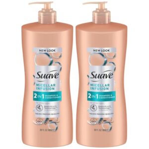 suave shampoo and conditioner 2 in 1 - micellar infusion for all hair types, smoothing shampoo and conditioner, 28 oz ea (pack of 2)
