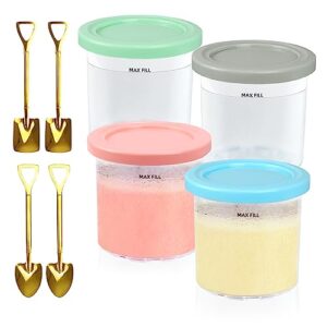 ninja creami containers,4pcs creami pint containers,ice cream pints containers with lids for nc301 nc300 nc299amz series ice cream maker(free spoons)