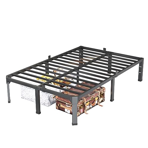 Superay 14 Inch Metal Twin Bed Frame with Mattress Slide Stopper - Single Black Basic Anti Squeak Steel Slats Platform, Easy Assembly Heavy Duty Noise Free Bedframes, No Box Spring Needed