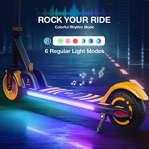 SmooSat Apex Electric Scooter for Kids Ages 8+ 130W, Bluetooth Music Speaker, 5/8/10 MPH, 60 min Ride Time, Colorful Lights, Adjustable Height, Foldable E-Scooter for Kids and Teens