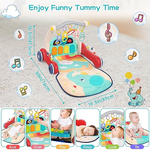 Baby Gym Play Mat Baby Walker, Pakoo Tummy Time Mat Piano Baby Playmat, Musical Activity Center Mat Play Mats as Birthday Christmas Gift for Babies and Toddlers