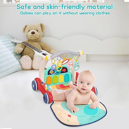 Baby Gym Play Mat Baby Walker, Pakoo Tummy Time Mat Piano Baby Playmat, Musical Activity Center Mat Play Mats as Birthday Christmas Gift for Babies and Toddlers