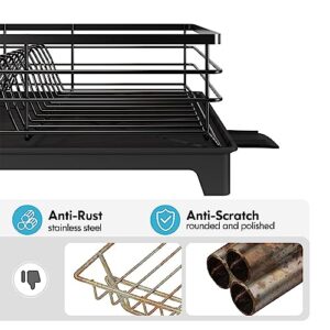 MAJALiS Dish Drying Rack, Dish Racks for Kitchen Counter, Dish Drainer with Drainboard Set, Drying Mat, Glass & Utensil Holder, Durable Stainless Steel Kitchen Organizer and Storage, Black