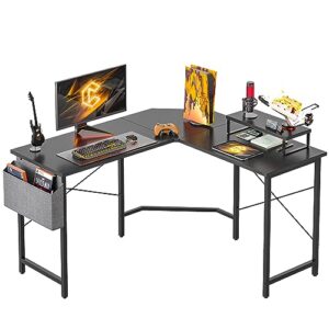 CubiCubi L Shaped Gaming Desk, 47.2 inch Computer Corner Desk with Monitor Shelf for Home Office Study Writing Workstation, Black