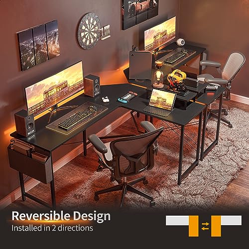 CubiCubi L Shaped Gaming Desk, 47.2 inch Computer Corner Desk with Monitor Shelf for Home Office Study Writing Workstation, Black