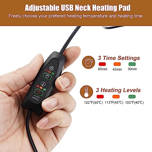 Electric Neck Heating Pad, USB Heated Neck Wrap with 3 Adjustable Temperature Levels & 3 Time Settings, Hot Compress Neck Therapy Brace for Stiffness & Soreness Relief