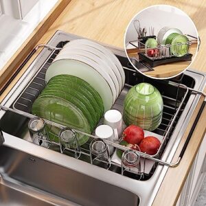 majalis sink dish drying rack - use for countertops & in-sinks & over-sink, stainless steel dish drainers for kitchen counter, inside sink dish dryer racks, kitchen organizer, silver