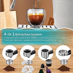 Espresso Machine, Stainless Steel Espresso Machine with Milk Frother for Latte, Cappuccino, Machiato,for Home Espresso Maker, 1.8L Water Tank, Semi Automatic Espresso Machines 20 Bar