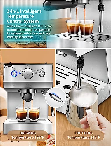 Espresso Machine, Stainless Steel Espresso Machine with Milk Frother for Latte, Cappuccino, Machiato,for Home Espresso Maker, 1.8L Water Tank, Semi Automatic Espresso Machines 20 Bar