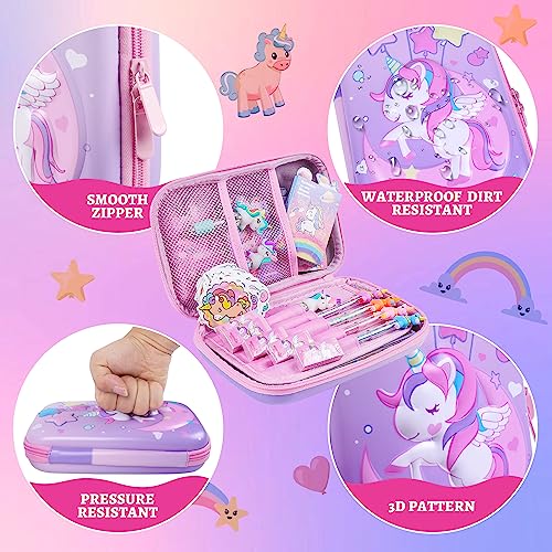 LiYiQ Pencil Case For Girls Boys,Kids Cute Pencil Case Pink Pencil Pouch for Kids,Pens Erasers Non- Sharpening Stackable Pencils Sticky Notes Stickers, Back to School Gifts (Unicorn)