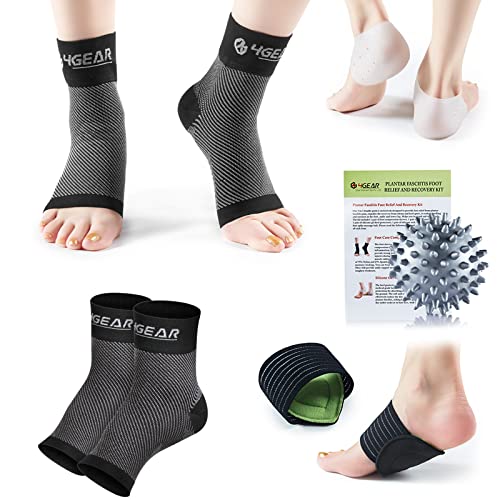 Plantar Fasciitis Foot Pain Relief Kit-9pcs-2 Pairs Compression Socks, Silicone Heel Cups, Cushioned Arch Supports & Spiky Massage Ball-Fast Heel & Arch Pain Relief, Strong Ankle & Arch Support(2 PAIRS SOCKS KIT, S/M (Women 4-8, Men 6.5-7))