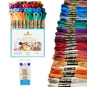 dmc embroidery floss, anniversary collection pack. 36 colors cotton embroidery thread bundle with hand embroidery needle size 18. premium cross stitch string set. yarn kit, dmc mouline threads.