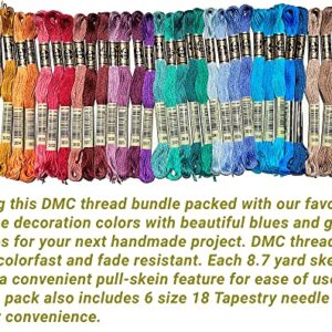 DMC Embroidery Floss, Anniversary Collection Pack. 36 Colors Cotton Embroidery Thread Bundle with Hand Embroidery Needle Size 18. Premium Cross Stitch String Set. Yarn Kit, DMC Mouline Threads.