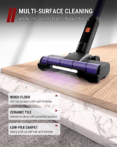 VacLife 25Kpa Cordless Stick Vacuum Cleaner - Cordless Vacuum Cleaner w/Strong Suction, Household Vacuum Cleaner for Carpet and Floor, 6-in-1 Wireless Vacuum w/LED Headlights, Purple (VL732)