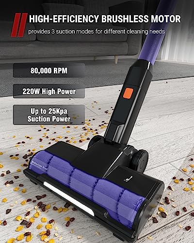 VacLife 25Kpa Cordless Stick Vacuum Cleaner - Cordless Vacuum Cleaner w/Strong Suction, Household Vacuum Cleaner for Carpet and Floor, 6-in-1 Wireless Vacuum w/LED Headlights, Purple (VL732)