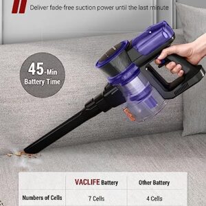 VacLife 25Kpa Cordless Stick Vacuum Cleaner - Cordless Vacuum Cleaner w/Strong Suction, Household Vacuum Cleaner for Carpet and Floor, 6-in-1 Wireless Vacuum w/LED Headlights, Purple (VL732)