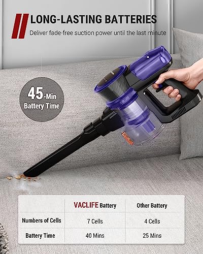 VacLife 25Kpa Cordless Stick Vacuum Cleaner - Cordless Vacuum Cleaner w/Strong Suction, Household Vacuum Cleaner for Carpet and Floor, 6-in-1 Wireless Vacuum w/LED Headlights, Purple (VL732)