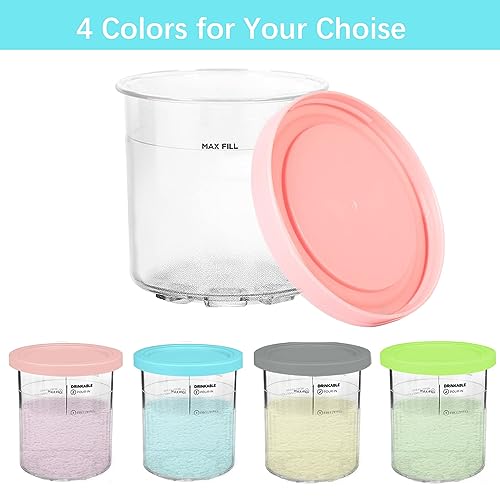 WHSSFINE Replacement Ice Creanm Pint Containers and Lids for Ninja Creami 16oz Cup Compatible with NC300 NC301 NC299AMZ Series Ice Cream Maker Leakproof Reusable Dishwasher Safe Set of 4