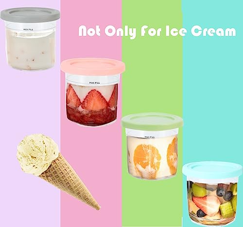 WHSSFINE Replacement Ice Creanm Pint Containers and Lids for Ninja Creami 16oz Cup Compatible with NC300 NC301 NC299AMZ Series Ice Cream Maker Leakproof Reusable Dishwasher Safe Set of 4