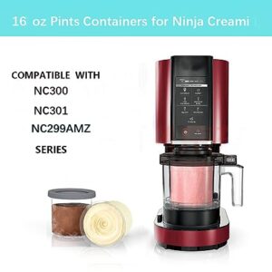 WHSSFINE Replacement Ice Creanm Pint Containers and Lids for Ninja Creami 16oz Cup Compatible with NC300 NC301 NC299AMZ Series Ice Cream Maker Leakproof Reusable Dishwasher Safe Set of 4