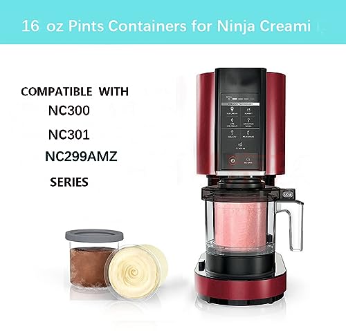 WHSSFINE Replacement Ice Creanm Pint Containers and Lids for Ninja Creami 16oz Cup Compatible with NC300 NC301 NC299AMZ Series Ice Cream Maker Leakproof Reusable Dishwasher Safe Set of 4