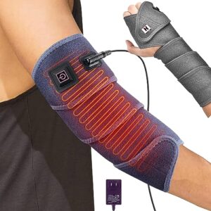 arm heated wrap sleeve - joint pain heating pad for arms, wrist, leg, knee, ankle & elbow - (adjustable strong 3 heat settings - non vibration) heated compression arm warmer brace - 45 x 3.5-inches