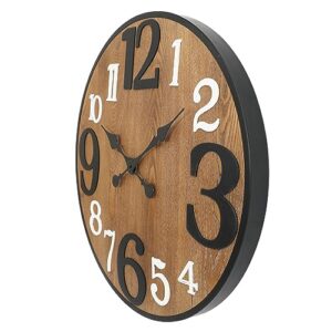 RiteSune 24 Inch Wood Wall Clock, Modern Large Numerals Battery Operated Quartz Movement, Black Metal Frame Decor Clock for Living Room Office Kitchen Bedroom, Entryway, Home, Office