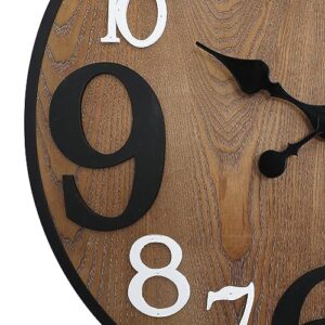 RiteSune 24 Inch Wood Wall Clock, Modern Large Numerals Battery Operated Quartz Movement, Black Metal Frame Decor Clock for Living Room Office Kitchen Bedroom, Entryway, Home, Office