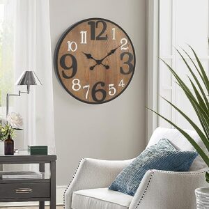 RiteSune 24 Inch Wood Wall Clock, Modern Large Numerals Battery Operated Quartz Movement, Black Metal Frame Decor Clock for Living Room Office Kitchen Bedroom, Entryway, Home, Office