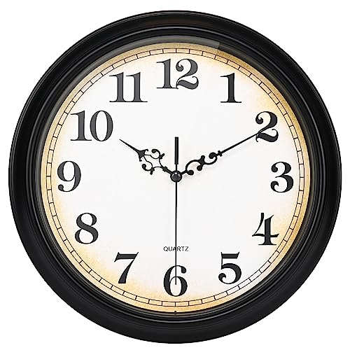 Yoiolclc Wall Clock Silent Non-Ticking Retro Wall Clocks Classic Battery Operated for Kitchen, Bedroom, Classroom Decor (12 Inch, Black)