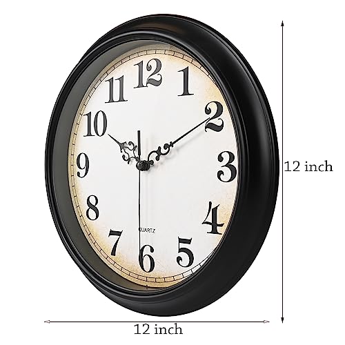 Yoiolclc Wall Clock Silent Non-Ticking Retro Wall Clocks Classic Battery Operated for Kitchen, Bedroom, Classroom Decor (12 Inch, Black)